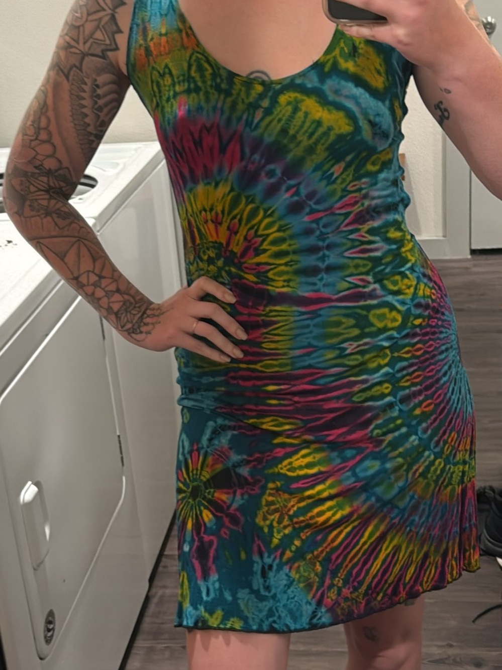 Handmade Tie-Dye Slip Dresses - Red & Multicolor - Picture 4 of 5